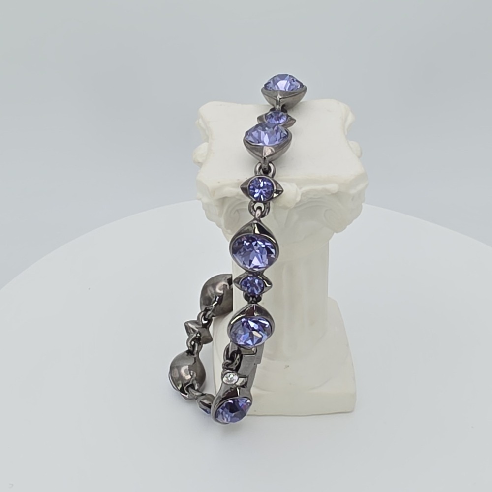 New! GIVENCHY SWAROVSKI Bracelet Purplish & Clear Crystals Gunmetal Gray 7.25" - Picture 1 of 15